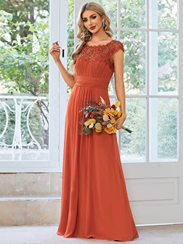Ever-Pretty Women's Cap Sleeve Backless Lace Long Wedding Dresses for Party Burnt Orange US12
