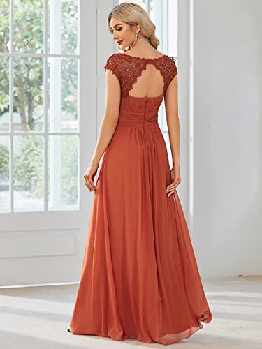 Ever-Pretty Women's Cap Sleeve Backless Lace Long Wedding Dresses for Party Burnt Orange US12