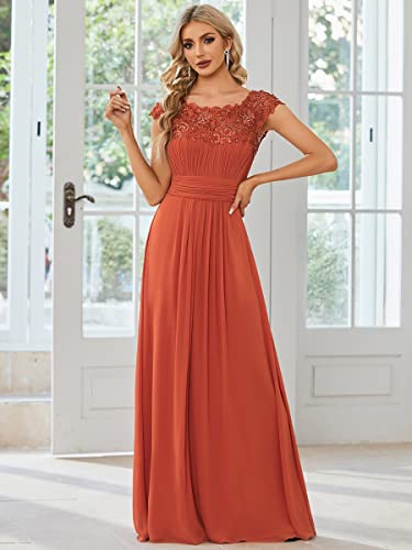 Ever-Pretty Women's Cap Sleeve Backless Lace Long Wedding Dresses for Party Burnt Orange US12