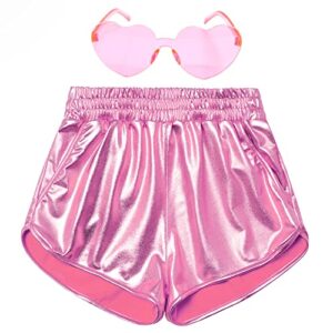 girls hot pink pants metallic shorts rave dance shorts shiny metallic shorts 6 7