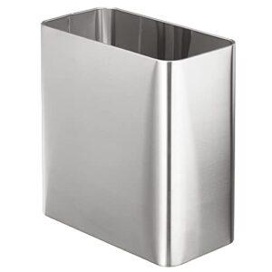 mdesign stainless steel slim rectangular modern metal 2.6 gallon/10 liter trash can wastebasket, garbage container bin for bathroom, bedroom, kitchen, home office; holds waste, recycling - chrome