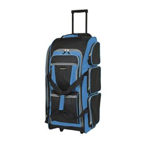 travelers club xpedition 30 inch multi-pocket upright rolling duffel bag, blue, 30" suitcase
