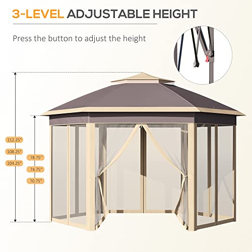 Outsunny 11' x 13' Pop Up Gazebo Canopy Tent with Zippered Mesh Sidewalls and Carrying Bag, Event Tent Shelter for Patio Garden Backyard, Beige