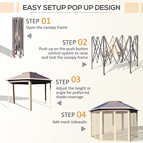 Outsunny 11' x 13' Pop Up Gazebo Canopy Tent with Zippered Mesh Sidewalls and Carrying Bag, Event Tent Shelter for Patio Garden Backyard, Beige