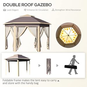 Outsunny 11' x 13' Pop Up Gazebo Canopy Tent with Zippered Mesh Sidewalls and Carrying Bag, Event Tent Shelter for Patio Garden Backyard, Beige