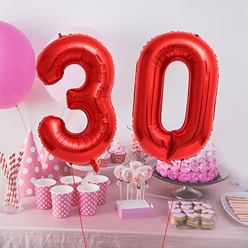 Maigendoo Jumbo 30 Number Balloon 40 Inch Large Digit Balloons Huge Helium Balloon Foil Mylar Balloon with Swirl Decorations for 30th Birthday Party Graduation Celebration Anniversary Event, Red