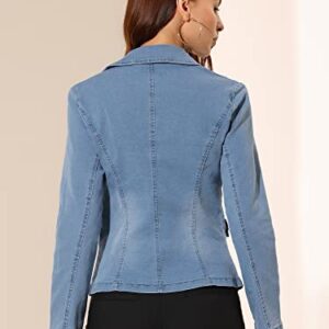 Allegra K Women's Notched Lapel One Button Long Sleeve Business Washed Denim Blazer Medium Light Blue