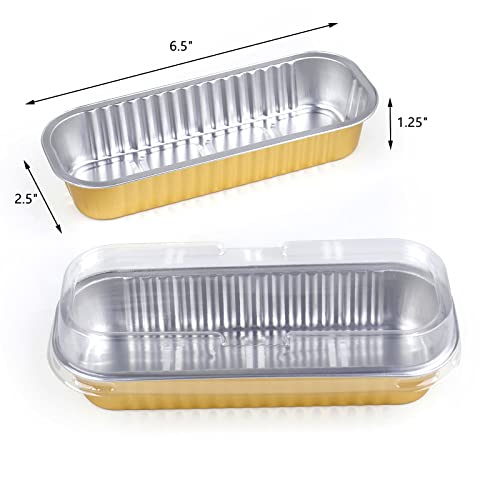 Frcctre 50 Pack Mini Loaf Pan with Lid, 6.8 OZ Disposable Aluminum Foil Baking Pan Bread Tins Baking Cups Muffin Tins Cupcake Cups for Baking Cakes Bread Loaf Brownie