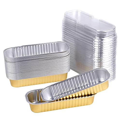 Frcctre 50 Pack Mini Loaf Pan with Lid, 6.8 OZ Disposable Aluminum Foil Baking Pan Bread Tins Baking Cups Muffin Tins Cupcake Cups for Baking Cakes Bread Loaf Brownie