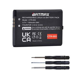 batmax 1350mah ctr-003 battery for nintendo 3ds 2ds game console