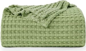 utopia bedding cotton waffle blanket 300 gsm (sage green - 90x108 inches) soft lightweight breathable bed blanket king size layering any bed for all season