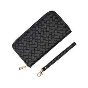u+u women's wallets wristlet wallets for women woven wallet credit card holder wallet with zipper(black)