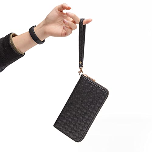 U+U Women's Wallets Wristlet Wallets for Women Woven Wallet Credit Card Holder Wallet with Zipper(Black)