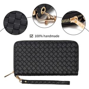 U+U Women's Wallets Wristlet Wallets for Women Woven Wallet Credit Card Holder Wallet with Zipper(Black)