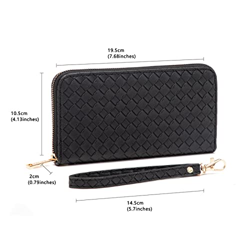 U+U Women's Wallets Wristlet Wallets for Women Woven Wallet Credit Card Holder Wallet with Zipper(Black)