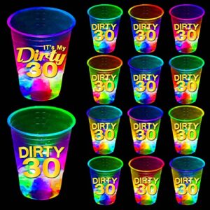 22 pcs glow birthday party supplies,dirty 30 cups,glowing cups,light up night event favor for 30th,birthday decorations(dirty & it my dirty 30) 16oz flashing cups count (pack of 1)