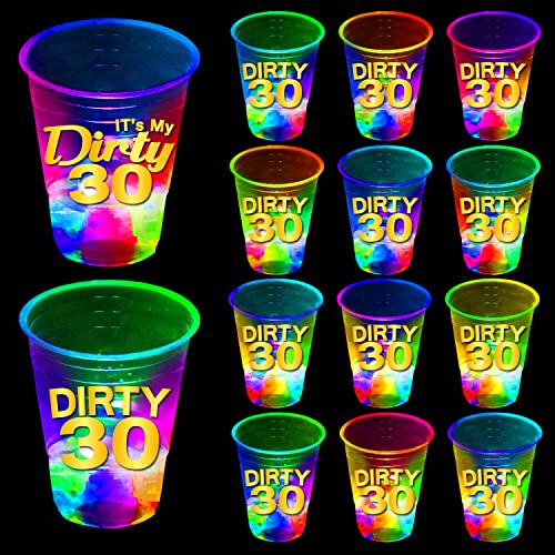 22 Pcs Glow Birthday Party Supplies,Dirty 30 Cups,Glowing Cups,Light Up Night Event Favor for 30th,Birthday Decorations(Dirty & It My Dirty 30) 16oz Flashing Cups Count (Pack of 1)