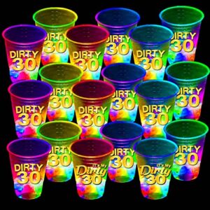 22 Pcs Glow Birthday Party Supplies,Dirty 30 Cups,Glowing Cups,Light Up Night Event Favor for 30th,Birthday Decorations(Dirty & It My Dirty 30) 16oz Flashing Cups Count (Pack of 1)