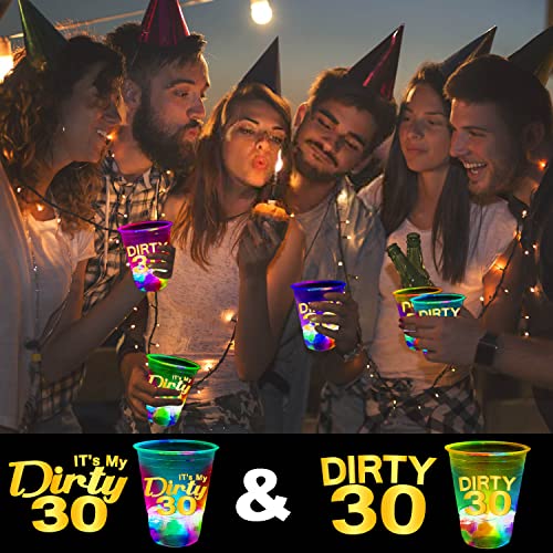 22 Pcs Glow Birthday Party Supplies,Dirty 30 Cups,Glowing Cups,Light Up Night Event Favor for 30th,Birthday Decorations(Dirty & It My Dirty 30) 16oz Flashing Cups Count (Pack of 1)