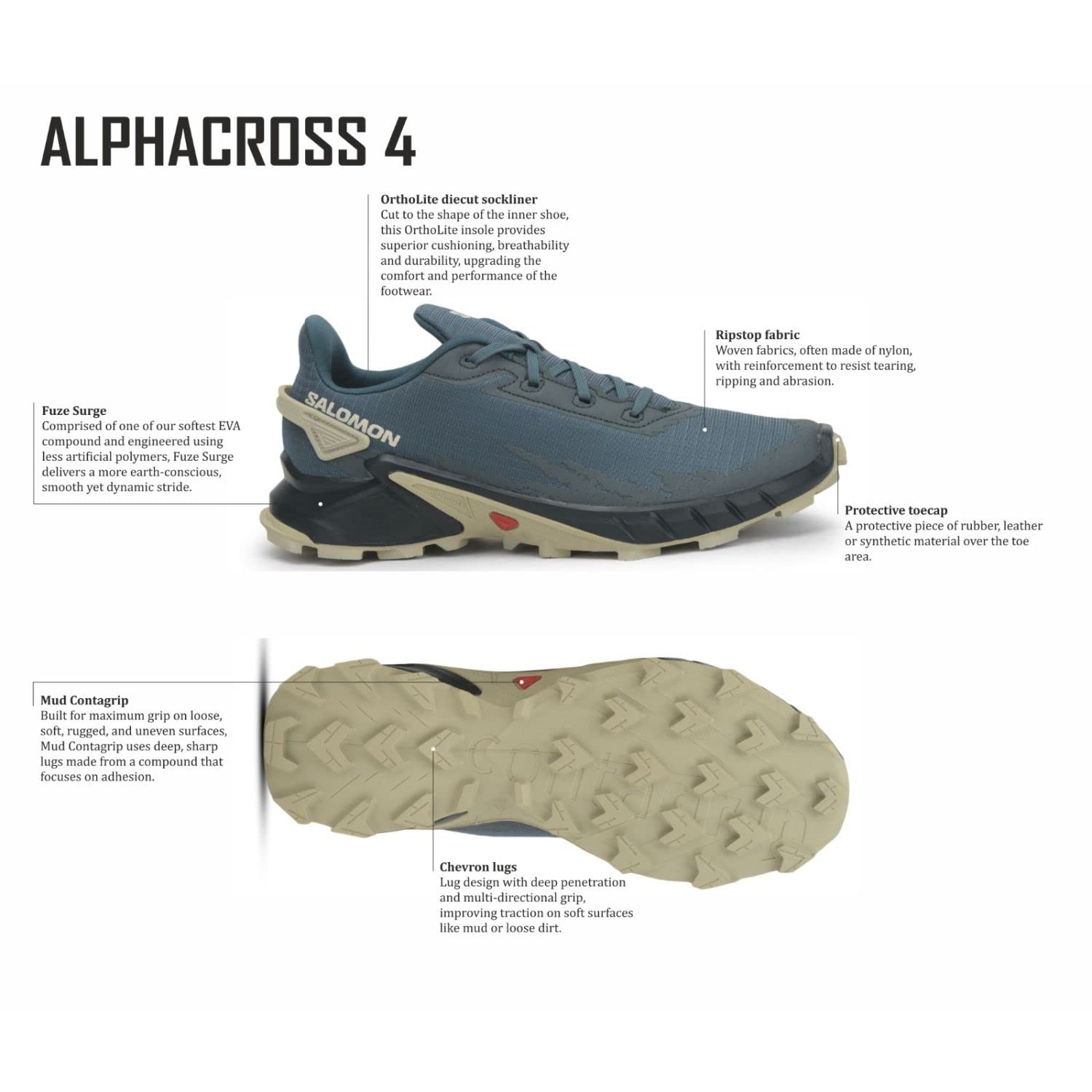 Salomon Men's ALPHACROSS 4 Hiking Shoe, Ebony/Rainy Day/Phantom, 10.5
