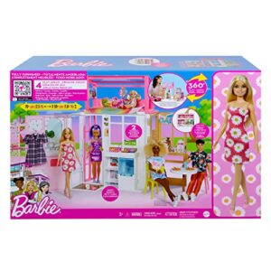 Barbie Dollhouse with Doll, 2 Levels & 4 Play Areas, Fully Furnished, 3 to 7 Year Olds