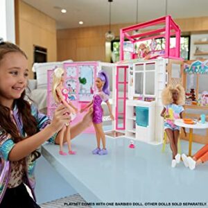 Barbie Dollhouse with Doll, 2 Levels & 4 Play Areas, Fully Furnished, 3 to 7 Year Olds