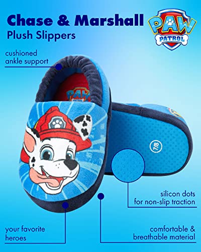 Nickelodeon Boys’ Paw Patrol Slippers – Chase and Marshall Plush Fuzzy Slippers (5T-12 Boy), Size 11/12, Paw Patrol