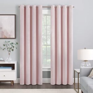 Eclipse Aurelia Velvet Room Darkening Grommet Noise Reduction Window Curtains (2 Panels), 52 in x 63 in, Blush