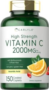 vitamin c 2000mg | with rose hips | 150 caplets | vegetarian, non-gmo, gluten free supplement | by carlyle