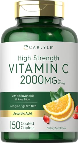 Vitamin C 2000mg | with Rose Hips | 150 Caplets | Vegetarian, Non-GMO, Gluten Free Supplement | by Carlyle