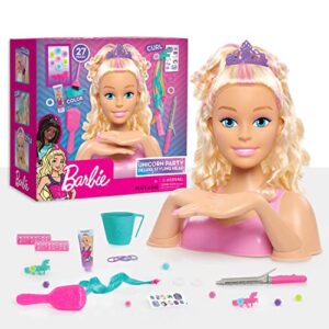 barbie unicorn party 26-piece deluxe styling head, blonde hair, pretend play, kids toys for ages 5 up by just play