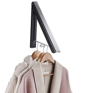 dr.dj retractable clothes rack wall mounted clothes hanger - foldable clothes drying rack wall mount coat hangers for laundry indoor, aluminium (1 rack, black)