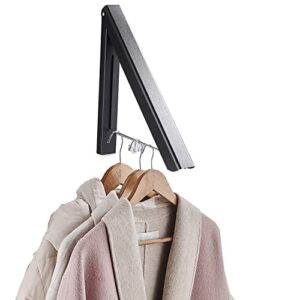 Dr.DJ Retractable Clothes Rack Wall Mounted Clothes Hanger - Foldable Clothes Drying Rack Wall Mount Coat Hangers for Laundry Indoor, Aluminium (1 Rack, Black)