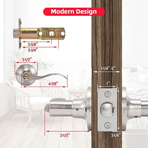 GOLDSEED Door Knob with Lock, Exterior Door Knob for Bedroom or Bathroom, Satin Nickel Door Knob with Key for Right/Left Handed Doors