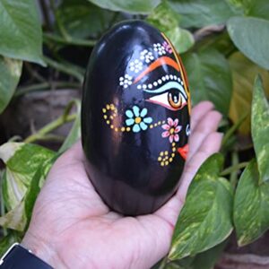 Laddu Gopal Shaligram Stone with Beautiful Design Painted on it Black~I-5574