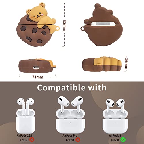 Cute Cookie Bear Airpods 3rd Generation(2021) Case, 7 in 1 Silicone Protective Airpods 3 Accessories Cover Kit, 3D Fashion Cartoon Animal Food Skin for Girls Women with Other 6 Different Accessories