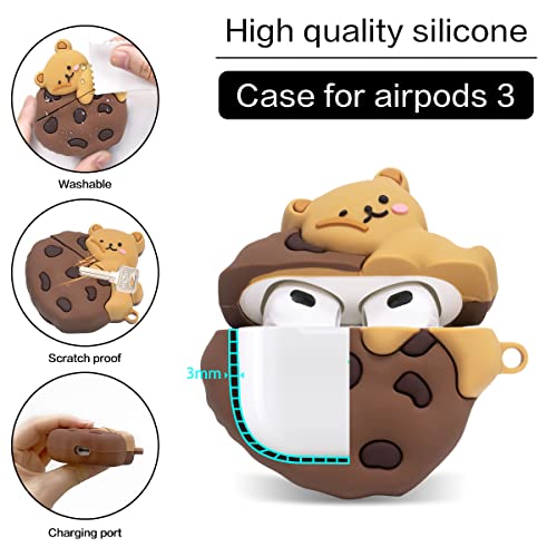 Cute Cookie Bear Airpods 3rd Generation(2021) Case, 7 in 1 Silicone Protective Airpods 3 Accessories Cover Kit, 3D Fashion Cartoon Animal Food Skin for Girls Women with Other 6 Different Accessories