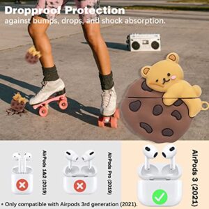 Cute Cookie Bear Airpods 3rd Generation(2021) Case, 7 in 1 Silicone Protective Airpods 3 Accessories Cover Kit, 3D Fashion Cartoon Animal Food Skin for Girls Women with Other 6 Different Accessories