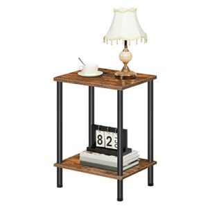 HOOBRO End Table, Small Side Table, Nightstand with 2-Layer Storage Shelves, Sofa Table for Small Spaces, Living Room, Bedroom, Stable Frame, Easy Assembly, Rustic Brown BF09BZ01