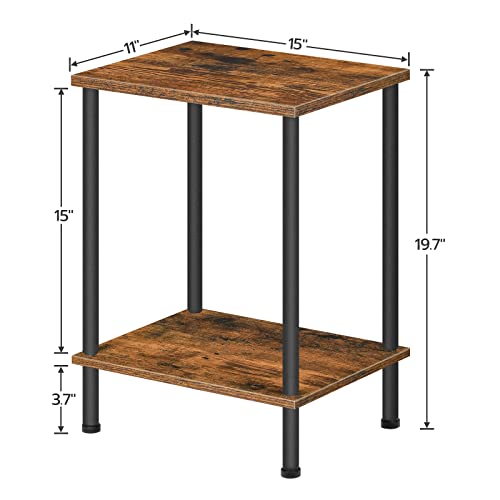 HOOBRO End Table, Small Side Table, Nightstand with 2-Layer Storage Shelves, Sofa Table for Small Spaces, Living Room, Bedroom, Stable Frame, Easy Assembly, Rustic Brown BF09BZ01