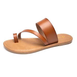 women's slide sandals slip on flat sandals flip flop thong sandals casual summer shoes (8, brown)