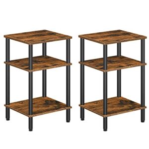 hoobro end table, set of 2, 3-layer tall side table, nightstand for small space, besides table in bedroom, sofa table for living room, industrial style, easy assembly rustic brown bf10bzp201