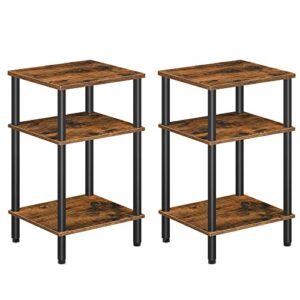 HOOBRO End Table, Set of 2, 3-Layer Tall Side Table, Nightstand for Small Space, Besides Table in Bedroom, Sofa Table for Living Room, Industrial Style, Easy Assembly Rustic Brown BF10BZP201