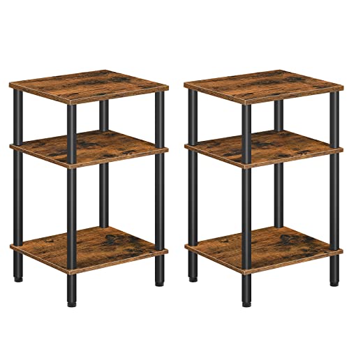 HOOBRO End Table, Set of 2, 3-Layer Tall Side Table, Nightstand for Small Space, Besides Table in Bedroom, Sofa Table for Living Room, Industrial Style, Easy Assembly Rustic Brown BF10BZP201