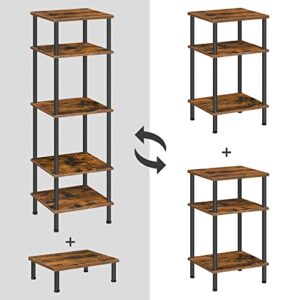 HOOBRO End Table, Set of 2, 3-Layer Tall Side Table, Nightstand for Small Space, Besides Table in Bedroom, Sofa Table for Living Room, Industrial Style, Easy Assembly Rustic Brown BF10BZP201