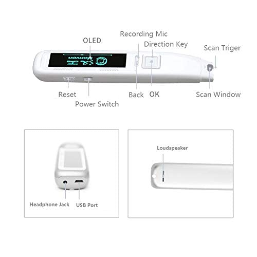 Pen Reader Synchronous Reading Support Human Reader Alternative Classroom Aid Scanning Pen,OCR Digital Highlighter Exam Reader Pen Scanner,Recording Translation Pen with Stylus,White