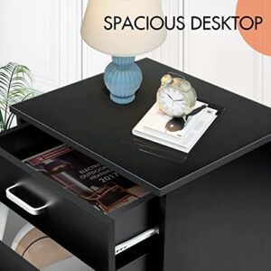 TUSY 5-Drawer Chest, Storage Dresser Cabinet with Wheels, Black