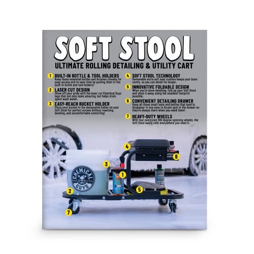 Chemical Guys ACC618 Soft Stool Ultimate Rolling Detailing & Utility Cart, (For Cars, Trucks, SUVs, RVs, Home, Garden, Garage & More) 15' 1/2" x 8' 3/4" x 18' 1/2" - Black