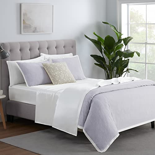 Serta SatinLuxury 4pc Soft Lightweight Deep Pocket Bedding Silky Satin Sheet Set with Pillowcases, Queen, White