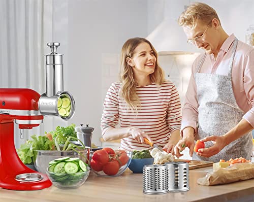 FavorKit Stainless Steel Slicer Shredder Attachment for KitchenAid Mixers, Bigger Vegetable Salad Maker Accessories with 3 Cylinder Blades,Dishwasher Safe!